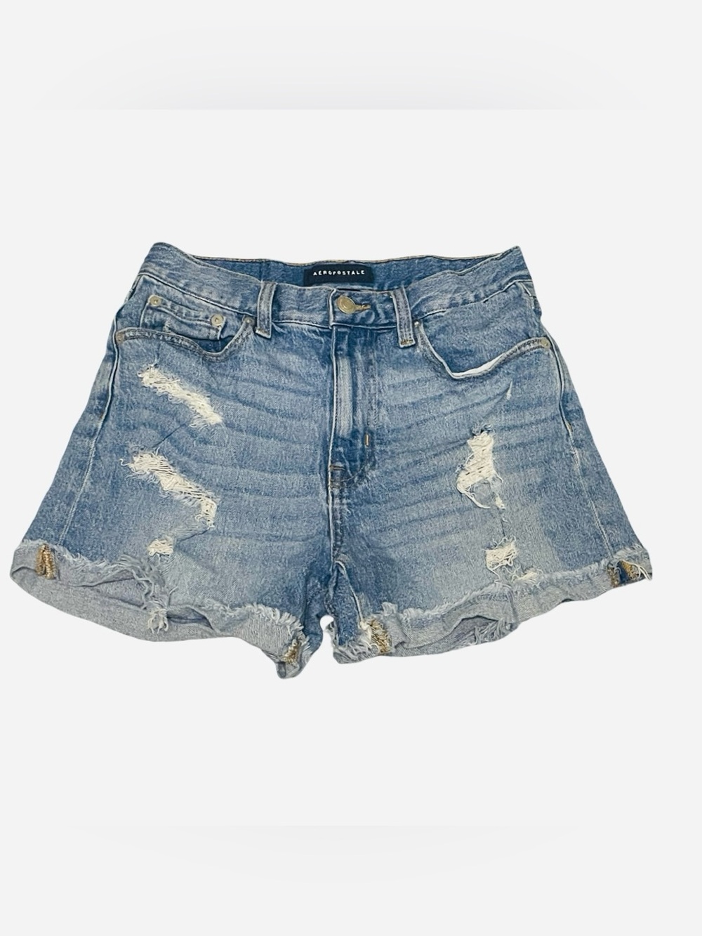 Aeropostale Women's Distressed Denim Shorts - Light Blue